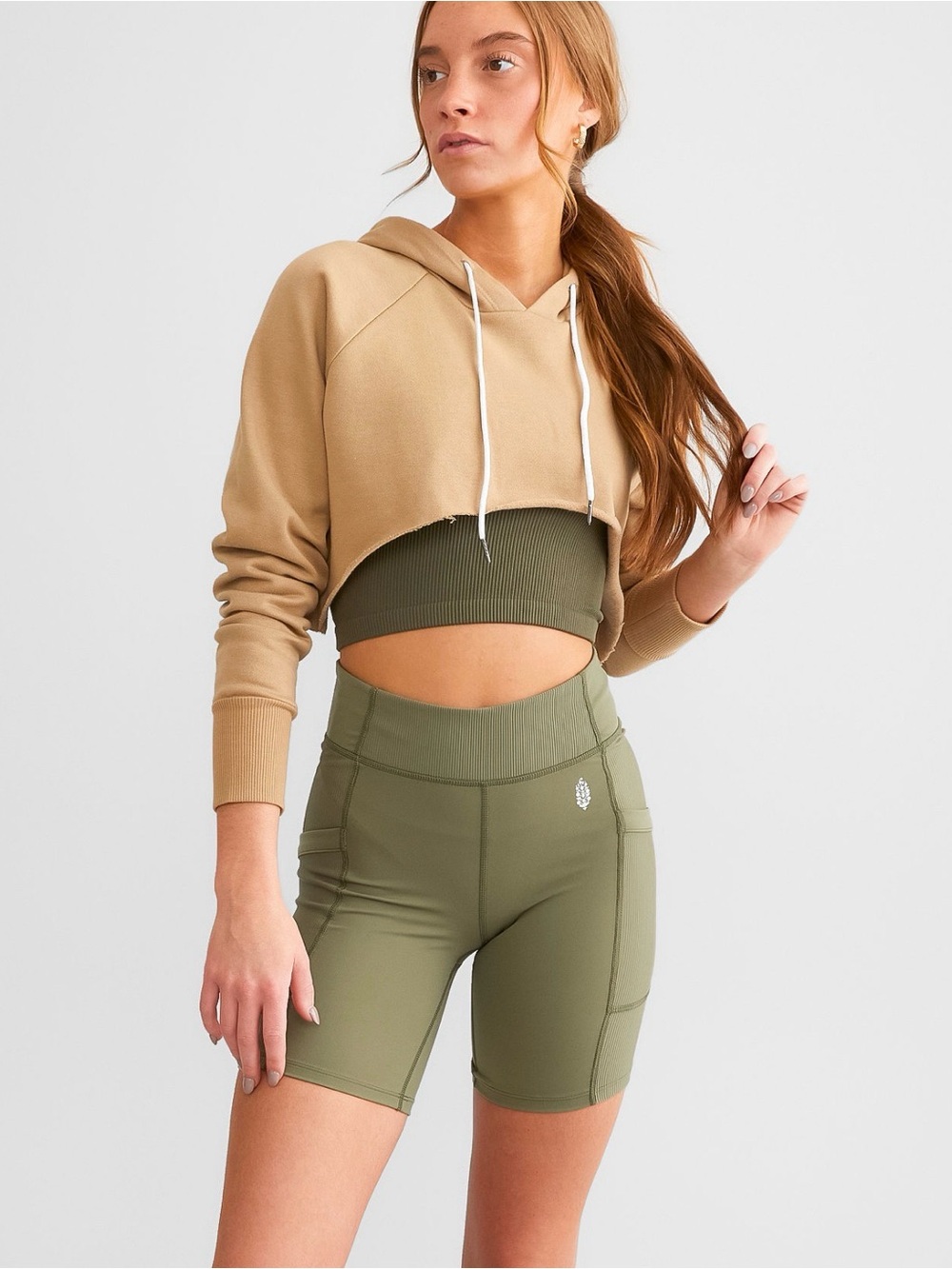 FP Movement by Free People Olive Green High-Waist Bike Shorts small